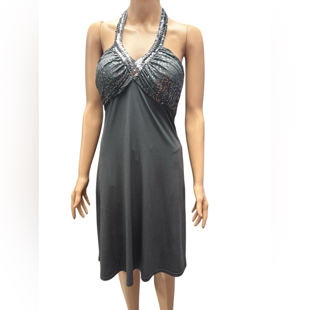 Spense - NWT - Elegant Sequin Trim  Cocktail Dress  - Gun Metal Gray